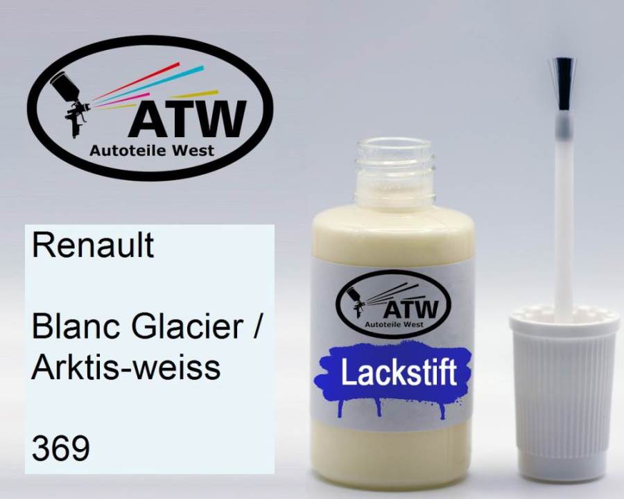 Renault, Blanc Glacier / Arktis-weiss, 369: 20ml Lackstift, von ATW Autoteile West.